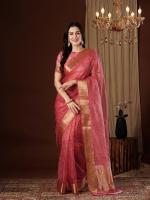 Organza Dusty Pink Party Wear Zari Work Saree